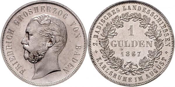 1 Gulden Grand Duchy of Baden (1806-1918) Silver Frederick I, Grand Duke of Baden (1826 - 1907)