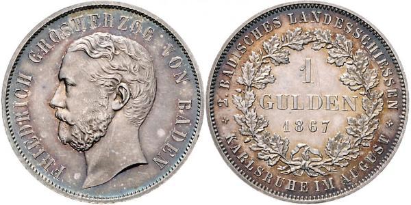1 Gulden Grand Duchy of Baden (1806-1918) Silver Frederick I, Grand Duke of Baden (1826 - 1907)