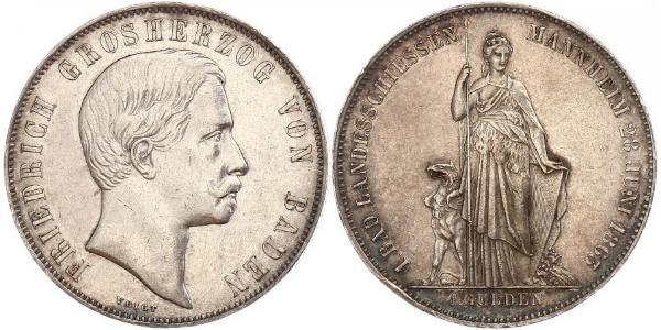 1 Gulden Grand Duchy of Baden (1806-1918) Silver Frederick I, Grand Duke of Baden (1826 - 1907)