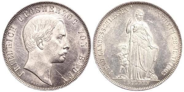 1 Gulden Grand Duchy of Baden (1806-1918) Silver Frederick I, Grand Duke of Baden (1826 - 1907)