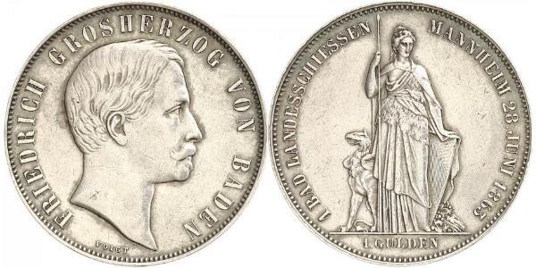 1 Gulden Grand Duchy of Baden (1806-1918) Silver Frederick I, Grand Duke of Baden (1826 - 1907)