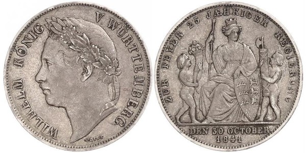 1 Gulden Kingdom of Württemberg (1806-1918) Silver William I of Württemberg