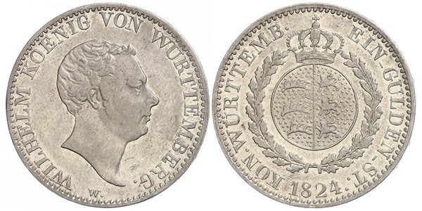 1 Gulden Kingdom of Württemberg (1806-1918) Silver William I of Württemberg