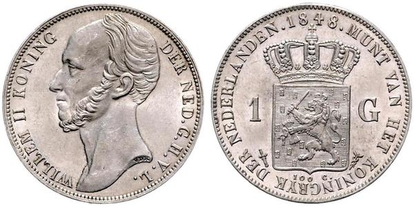 1 Gulden Kingdom of the Netherlands (1815 - ) Silver William II of the Netherlands (1792 - 1849)