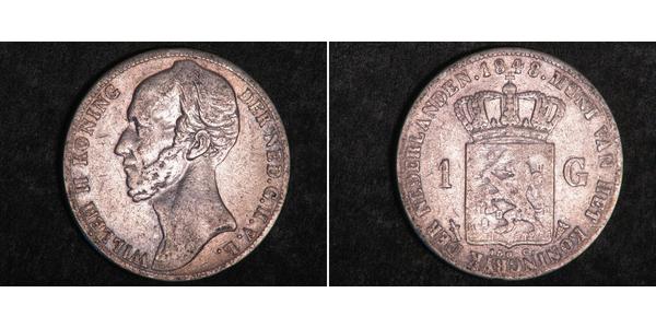 1 Gulden Kingdom of the Netherlands (1815 - ) Silver William II of the Netherlands (1792 - 1849)