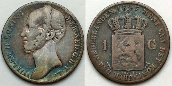 1 Gulden Kingdom of the Netherlands (1815 - ) Silver William II of the Netherlands (1792 - 1849)