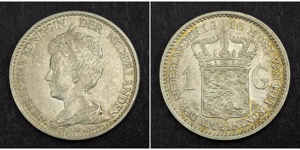 1 Gulden Kingdom of the Netherlands (1815 - ) Silver Wilhelmina of the Netherlands (1880 - 1962)