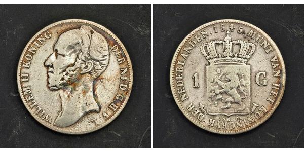 1 Gulden Kingdom of the Netherlands (1815 - ) Silver William II of the Netherlands (1792 - 1849)