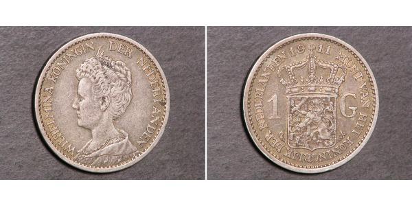 1 Gulden Kingdom of the Netherlands (1815 - ) Silver Wilhelmina of the Netherlands (1880 - 1962)