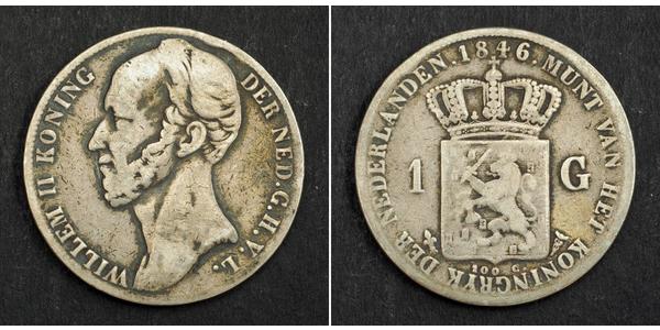 1 Gulden Kingdom of the Netherlands (1815 - ) Silver William II of the Netherlands (1792 - 1849)