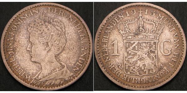 1 Gulden Kingdom of the Netherlands (1815 - ) Silver Wilhelmina of the Netherlands (1880 - 1962)