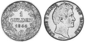 1 Gulden 巴伐利亞王國 (1806 - 1918) 銀 路德维希一世 (巴伐利亚)