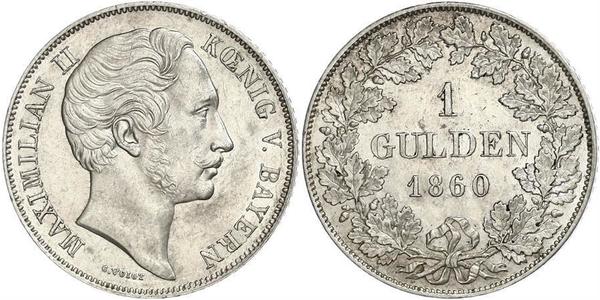 1 Gulden 巴伐利亞王國 (1806 - 1918) 銀 马克西米利安二世 (巴伐利亚国王)
