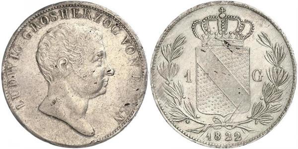 1 Gulden 巴登大公國 (1806 - 1918) 銀 路德维希一世 (巴登)