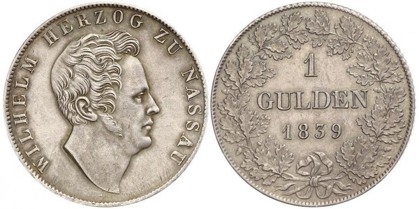 1 Gulden 拿骚公国 (1806 - 1866) 銀 威廉 (拿騷公爵)