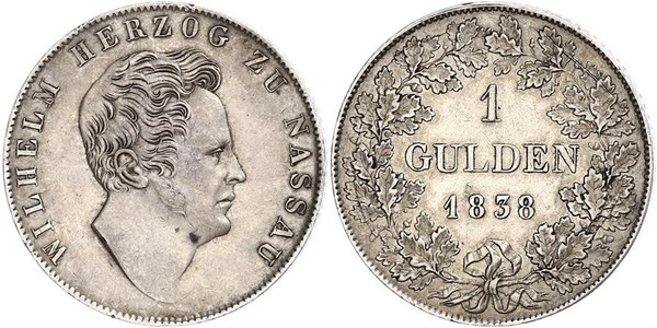 1 Gulden 拿骚公国 (1806 - 1866) 銀 威廉 (拿騷公爵)