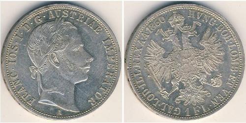 1 Gulden / 1 Florin Austrian Empire (1804-1867) Silver Franz Joseph I (1830 - 1916)