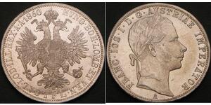 1 Gulden / 1 Florin 奧地利帝國 (1804 - 1867) 銀 弗朗茨·约瑟夫一世 (1830 - 1916)