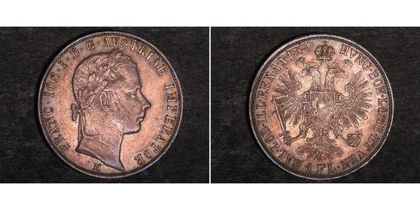 1 Gulden / 1 Florin 奧地利帝國 (1804 - 1867) 銀 弗朗茨·约瑟夫一世 (1830 - 1916)