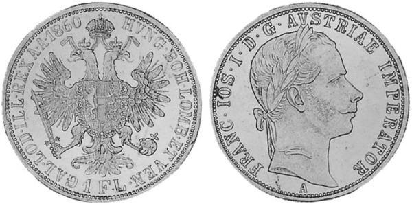 1 Gulden / 1 Florin 奧地利帝國 (1804 - 1867) 銀 弗朗茨·约瑟夫一世 (1830 - 1916)