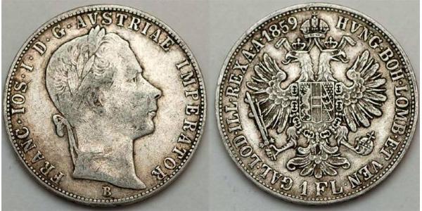 1 Gulden / 1 Florin 奧地利帝國 (1804 - 1867) 銀 弗朗茨·约瑟夫一世 (1830 - 1916)