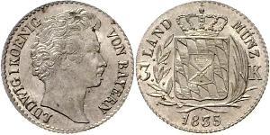 1 Kreuzer Royaume de Bavière (1806 - 1918) Argent Louis Ier de Bavière(1786 – 1868)