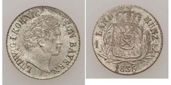 1 Kreuzer Royaume de Bavière (1806 - 1918) Argent Louis Ier de Bavière(1786 – 1868)
