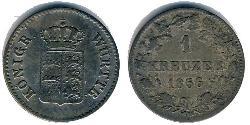 1 Kreuzer Royaume de Wurtemberg (1806-1918) Argent 