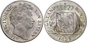 1 Kreuzer Regno di Baviera (1806 - 1918) Argento Ludovico I di Baviera (re)(1786 – 1868)