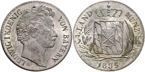 1 Kreuzer Regno di Baviera (1806 - 1918) Argento Ludovico I di Baviera (re)(1786 – 1868)