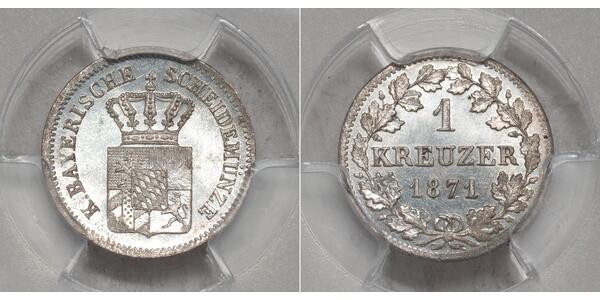 1 Kreuzer Regno di Baviera (1806 - 1918) Argento Ludovico II di Baviera(1845 – 1886)