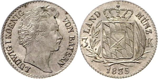 1 Kreuzer Regno di Baviera (1806 - 1918) Argento Ludovico I di Baviera (re)(1786 – 1868)
