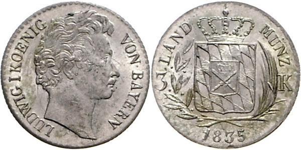 1 Kreuzer Regno di Baviera (1806 - 1918) Argento Ludovico I di Baviera (re)(1786 – 1868)
