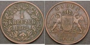 1 Kreuzer Gran Ducado de Baden (1806-1918) Cobre Federico I de Baden (1826 - 1907)