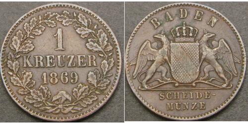 1 Kreuzer Gran Ducado de Baden (1806-1918) Cobre Federico I de Baden (1826 - 1907)