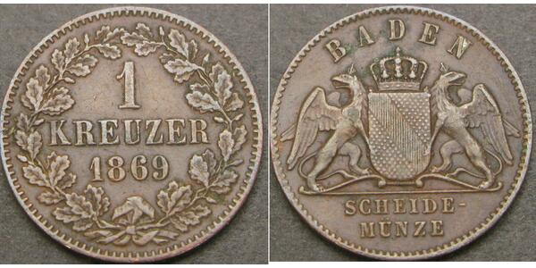 1 Kreuzer Gran Ducado de Baden (1806-1918) Cobre Federico I de Baden (1826 - 1907)