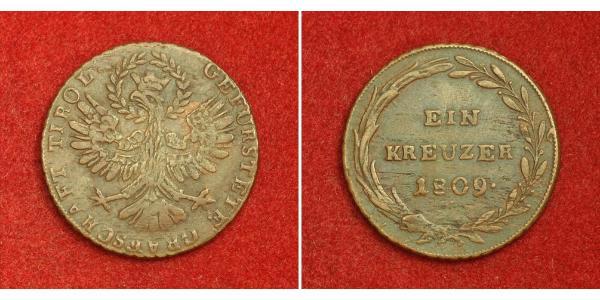 1 Kreuzer Imperio austríaco (1804-1867) Cobre 