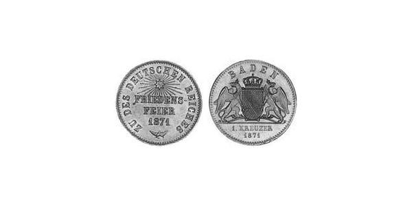 1 Kreuzer Grand Duchy of Baden (1806-1918) Copper Frederick I, Grand Duke of Baden (1826 - 1907)