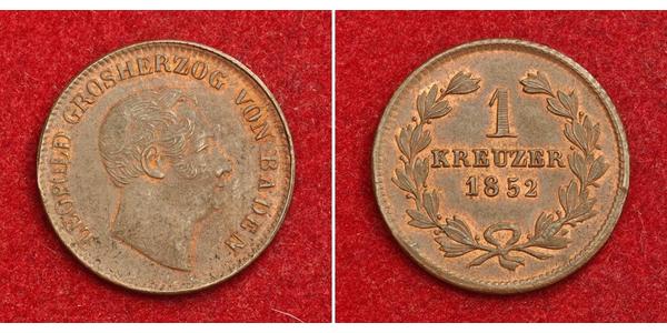 1 Kreuzer Grand Duchy of Baden (1806-1918) Kupfer Leopold (Baden)(1790 – 1852)