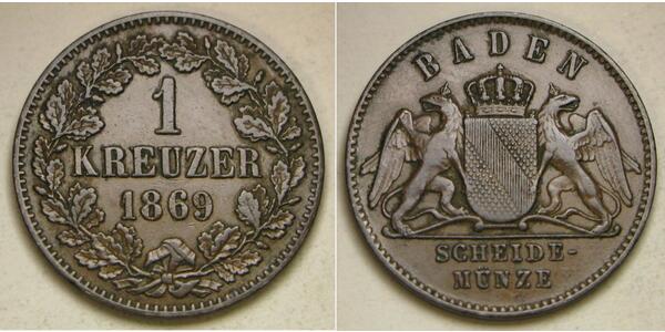 1 Kreuzer Grand Duchy of Baden (1806-1918) Kupfer Friedrich I. (Baden, Großherzog) (1826 - 1907)