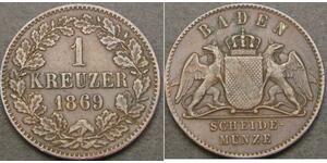 1 Kreuzer Grand Duchy of Baden (1806-1918) Rame Federico I di Baden (1826 - 1907)
