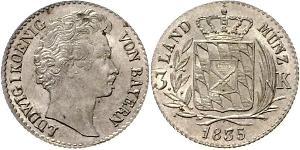 1 Kreuzer Kingdom of Bavaria (1806 - 1918) Silver Ludwig I of Bavaria (1786 – 1868)