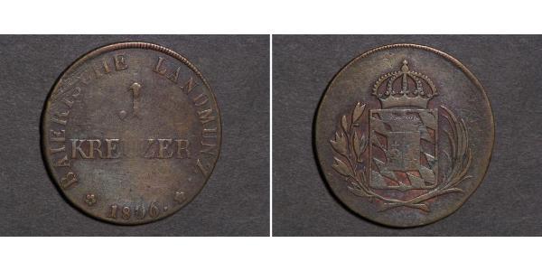 1 Kreuzer 巴伐利亞王國 (1806 - 1918) 銅 马克西米利安一世 (巴伐利亚国王) (1756 - 1825)