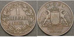 1 Kreuzer 巴登大公國 (1806 - 1918) 銅 弗里德里希一世 (巴登)