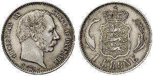 1 Krone Danemark Argent Christian IX de Danemark (1818-1906)