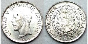 1 Krone Suède Argent Gustave V de Suède (1858 - 1950)