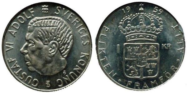 1 Krone Suède Argent Gustave VI Adolphe de Suède (1882 - 1973)