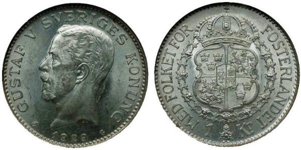 1 Krone Suède Argent Gustave V de Suède (1858 - 1950)