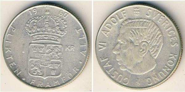 1 Krone Suède Argent Gustave VI Adolphe de Suède (1882 - 1973)