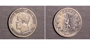 1 Krone United Kingdoms of Sweden and Norway (1814-1905) Argent Oscar II de Suède (1829-1907)